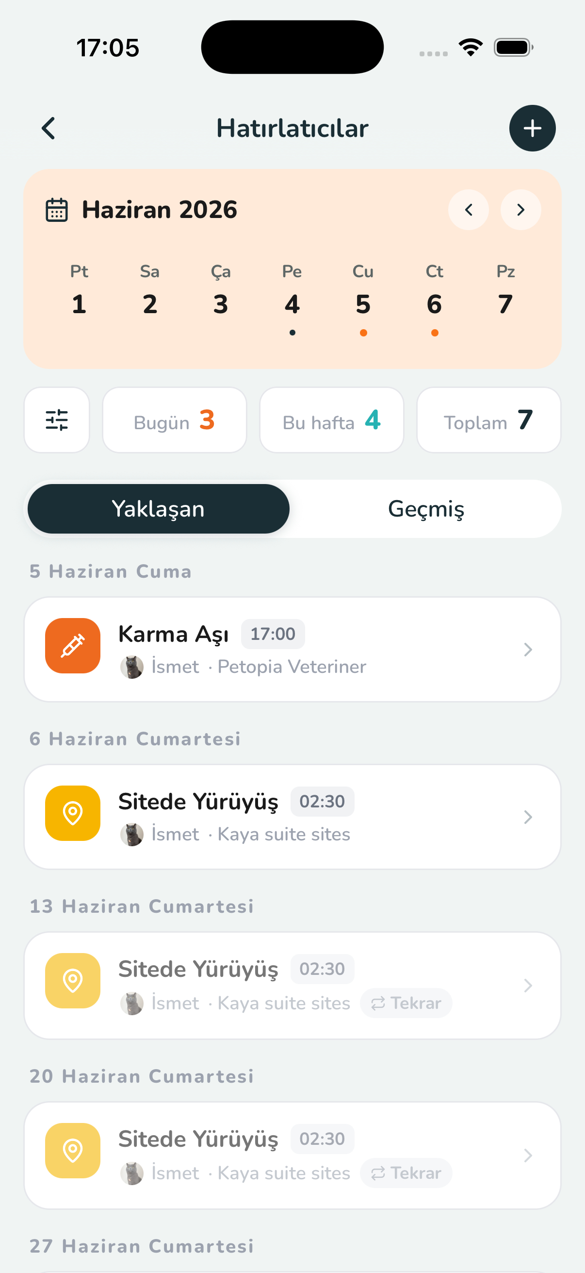 Hatırlatıcılar ekranı